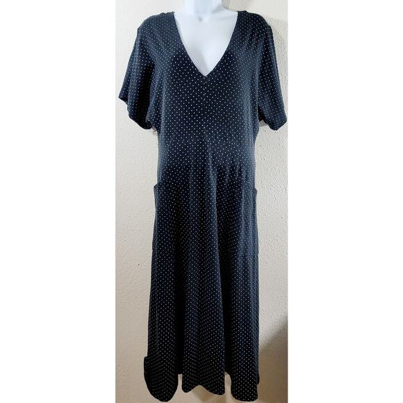 Who What Wear Black White Polka Dot A Line Dress Large Dolman Short Sleeves Soft - Picture 1 of 6